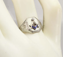 Load image into Gallery viewer, Antique Art Deco RARE Belais of NY Masonic Diamond &amp; Sapphire 10k Solid White Gold Men&#39;s Pinky Ring