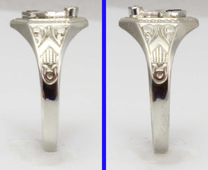 Antique Art Deco RARE Belais of NY Masonic Diamond & Sapphire 10k Solid White Gold Men's Pinky Ring