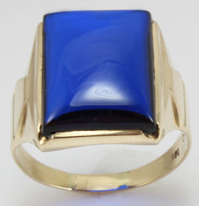 Antique 1920's Art Deco LARGE 12ct Blue Sapphire 10k Solid Yellow Gold Men's Ring