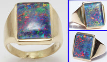 Load image into Gallery viewer, HEAVY Vintage 1940&#39;s LARGE BRIGHT RAINBOW RARE Black Natural Opal 10k Solid Yellow Gold Men&#39;s Ring