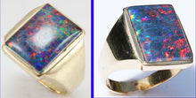 Load image into Gallery viewer, HEAVY Vintage 1940&#39;s LARGE BRIGHT RAINBOW RARE Black Natural Opal 10k Solid Yellow Gold Men&#39;s Ring