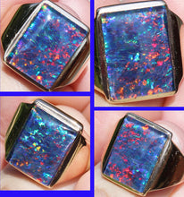 Load image into Gallery viewer, HEAVY Vintage 1940&#39;s LARGE BRIGHT RAINBOW RARE Black Natural Opal 10k Solid Yellow Gold Men&#39;s Ring