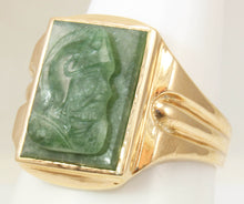 Load image into Gallery viewer, Antique 1920&#39;s Art Deco RARE Hand Carved Natural Aventurine Soldier Cameo 10k Solid Gold Men&#39;s Ring