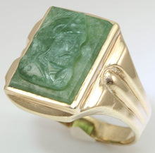 Load image into Gallery viewer, Antique 1920&#39;s Art Deco RARE Hand Carved Natural Aventurine Soldier Cameo 10k Solid Gold Men&#39;s Ring