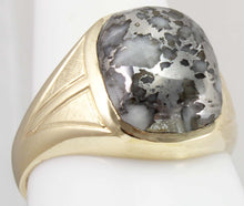 Load image into Gallery viewer, Antique 1920&#39;S Art Deco Natural Silver Ore in Quartz Engraved Florentine 10k Solid Gold Men&#39;s Ring