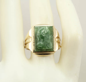 Antique 1920's Art Deco RARE Hand Carved Natural Aventurine Soldier Cameo 10k Solid Gold Men's Ring