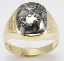 Load image into Gallery viewer, Antique 1920&#39;S Art Deco Natural Silver Ore in Quartz Engraved Florentine 10k Solid Gold Men&#39;s Ring