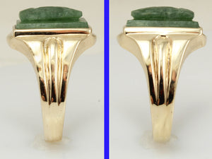 Antique 1920's Art Deco RARE Hand Carved Natural Aventurine Soldier Cameo 10k Solid Gold Men's Ring