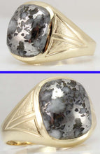 Load image into Gallery viewer, Antique 1920&#39;S Art Deco Natural Silver Ore in Quartz Engraved Florentine 10k Solid Gold Men&#39;s Ring