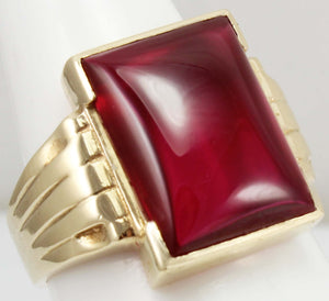 Antique 1920's Art Deco LARGE 12ct Ruby 10k Solid Yellow Gold Men's Ring