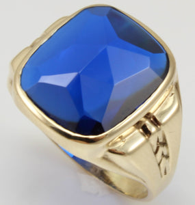 Antique 1920's Art Deco SIGNED Ostby & Barton 11ct RARE Cushion Blue Spinel 10k Solid Gold Mens Ring