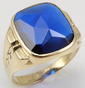 Antique 1920's Art Deco SIGNED Ostby & Barton 11ct RARE Cushion Blue Spinel 10k Solid Gold Mens Ring