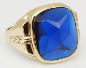 Antique 1920's Art Deco SIGNED Ostby & Barton 11ct RARE Cushion Blue Spinel 10k Solid Gold Mens Ring