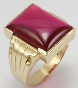 Antique 1920's Art Deco LARGE 12ct Ruby 10k Solid Yellow Gold Men's Ring