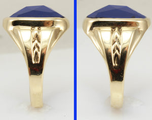 Antique 1920's Art Deco SIGNED Ostby & Barton 11ct RARE Cushion Blue Spinel 10k Solid Gold Mens Ring