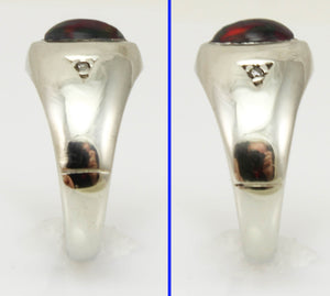 Vintage 1960's SIGNED ORANGE/RED & GREEN Opal & Diamond 10k Solid White Gold Ladies Cocktail Ring