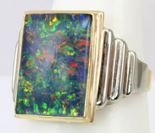 Load image into Gallery viewer, Antique Art Deco LARGE TRUE RAINBOW RARE Black Natural Opal 10k Solid Yellow &amp; White Gold Men&#39;s Ring