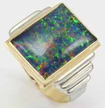 Load image into Gallery viewer, Antique Art Deco LARGE TRUE RAINBOW RARE Black Natural Opal 10k Solid Yellow &amp; White Gold Men&#39;s Ring