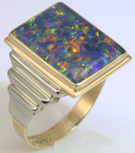 Load image into Gallery viewer, Antique Art Deco LARGE TRUE RAINBOW RARE Black Natural Opal 10k Solid Yellow &amp; White Gold Men&#39;s Ring