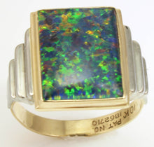 Load image into Gallery viewer, Antique Art Deco LARGE TRUE RAINBOW RARE Black Natural Opal 10k Solid Yellow &amp; White Gold Men&#39;s Ring