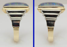 Load image into Gallery viewer, Antique Art Deco LARGE TRUE RAINBOW RARE Black Natural Opal 10k Solid Yellow &amp; White Gold Men&#39;s Ring