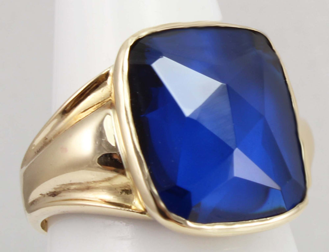 Antique 1920's Art Deco Signed Budlong Docherty & Armstrong Blue Spinel 10k Solid Gold Men's Ring