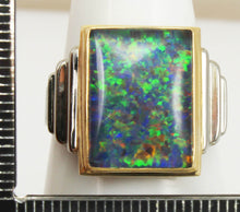 Load image into Gallery viewer, Antique Art Deco LARGE TRUE RAINBOW RARE Black Natural Opal 10k Solid Yellow &amp; White Gold Men&#39;s Ring