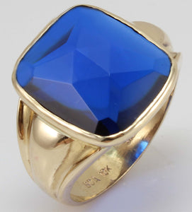 Antique 1920's Art Deco Signed Budlong Docherty & Armstrong Blue Spinel 10k Solid Gold Men's Ring