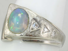 Load image into Gallery viewer, Vintage ORANGE/GOLDEN &amp; GREEN/BLUE Natural Solid Opal &amp; Diamond 10k Solid White Gold Men&#39;s Ring