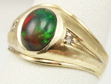 Load image into Gallery viewer, Vintage SIGNED Ullenberg ORANGE RED GOLDEN GREEN Natural Solid Opal Diamond 10k Solid Gold Mens Ring