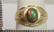 Load image into Gallery viewer, Vintage SIGNED Ullenberg ORANGE RED GOLDEN GREEN Natural Solid Opal Diamond 10k Solid Gold Mens Ring