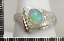 Load image into Gallery viewer, Vintage ORANGE/GOLDEN &amp; GREEN/BLUE Natural Solid Opal &amp; Diamond 10k Solid White Gold Men&#39;s Ring