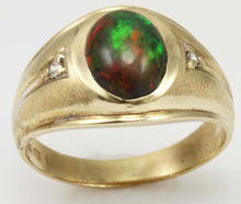 Load image into Gallery viewer, Vintage SIGNED Ullenberg ORANGE RED GOLDEN GREEN Natural Solid Opal Diamond 10k Solid Gold Mens Ring