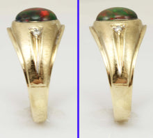 Load image into Gallery viewer, Vintage SIGNED Ullenberg ORANGE RED GOLDEN GREEN Natural Solid Opal Diamond 10k Solid Gold Mens Ring