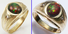 Load image into Gallery viewer, Vintage SIGNED Ullenberg ORANGE RED GOLDEN GREEN Natural Solid Opal Diamond 10k Solid Gold Mens Ring