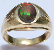 Load image into Gallery viewer, Vintage SIGNED Ullenberg ORANGE RED GOLDEN GREEN Natural Solid Opal Diamond 10k Solid Gold Mens Ring