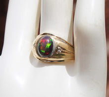 Load image into Gallery viewer, Vintage SIGNED Ullenberg ORANGE RED GOLDEN GREEN Natural Solid Opal Diamond 10k Solid Gold Mens Ring