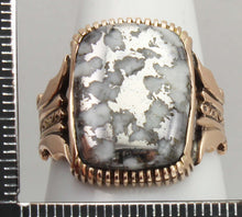 Load image into Gallery viewer, Antique Victorian LARGE RARE Natural Silver Ore in Quartz Engraved 14k Solid Rose Gold Men&#39;s Ring