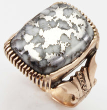 Load image into Gallery viewer, Antique Victorian LARGE RARE Natural Silver Ore in Quartz Engraved 14k Solid Rose Gold Men&#39;s Ring