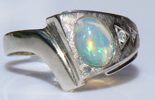 Load image into Gallery viewer, Vintage ORANGE/GOLDEN &amp; GREEN/BLUE Natural Solid Opal &amp; Diamond 10k Solid White Gold Men&#39;s Ring