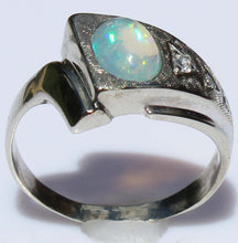 Load image into Gallery viewer, Vintage ORANGE/GOLDEN &amp; GREEN/BLUE Natural Solid Opal &amp; Diamond 10k Solid White Gold Men&#39;s Ring