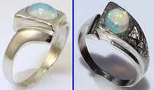 Load image into Gallery viewer, Vintage ORANGE/GOLDEN &amp; GREEN/BLUE Natural Solid Opal &amp; Diamond 10k Solid White Gold Men&#39;s Ring