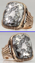 Load image into Gallery viewer, Antique Victorian LARGE RARE Natural Silver Ore in Quartz Engraved 14k Solid Rose Gold Men&#39;s Ring