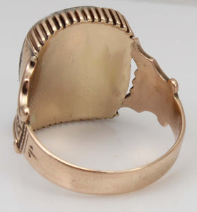 Antique Victorian LARGE RARE Natural Silver Ore in Quartz Engraved 14k Solid Rose Gold Men's Ring