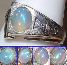 Load image into Gallery viewer, Vintage ORANGE/GOLDEN &amp; GREEN/BLUE Natural Solid Opal &amp; Diamond 10k Solid White Gold Men&#39;s Ring