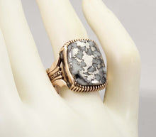 Load image into Gallery viewer, Antique Victorian LARGE RARE Natural Silver Ore in Quartz Engraved 14k Solid Rose Gold Men&#39;s Ring