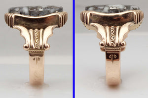 Antique Victorian LARGE RARE Natural Silver Ore in Quartz Engraved 14k Solid Rose Gold Men's Ring