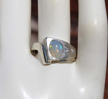 Load image into Gallery viewer, Vintage ORANGE/GOLDEN &amp; GREEN/BLUE Natural Solid Opal &amp; Diamond 10k Solid White Gold Men&#39;s Ring