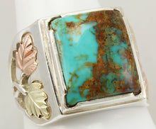 Load image into Gallery viewer, Estate RARE ORANGE MATRIX Natural Kingman Turquoise 12k Solid Rose &amp; Green Gold &amp; Silver Men&#39;s Ring