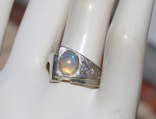 Load image into Gallery viewer, Vintage ORANGE/GOLDEN &amp; GREEN/BLUE Natural Solid Opal &amp; Diamond 10k Solid White Gold Men&#39;s Ring